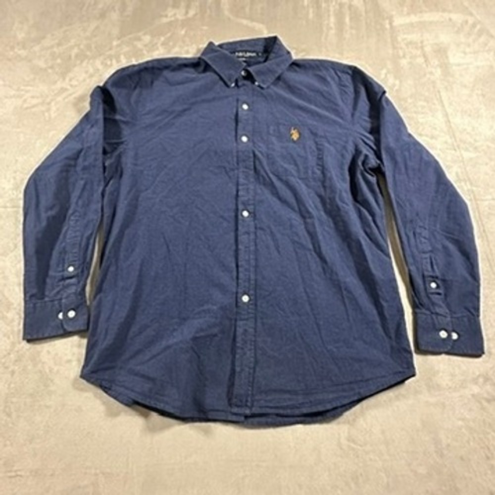 U.S. Polo Assn. Button Down Shirt 100 Cotton Mens Long Sleeve Solid L Navy Blue